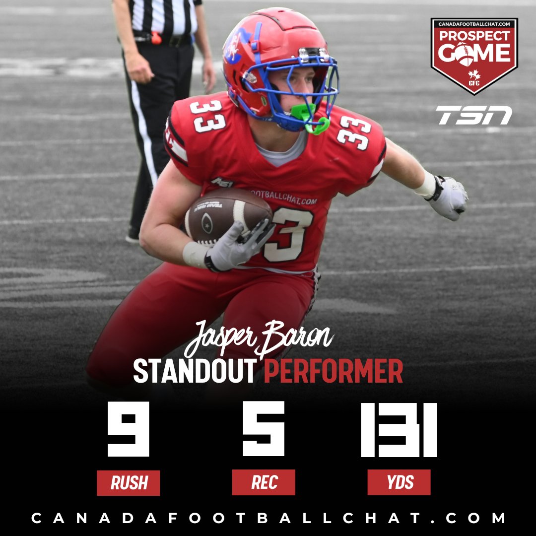 #CFCPROSPECTGAME STANDOUT PERFORMER ⭐

RB <a href="/jasperbaron6/">Jasper Baron</a> (Centennial) was built for the spotlight and took full advantage of every opportunity to shine in Hamilton!

Did you miss the original broadcast of the #CFCProspectGame on TSN? Head over to our YouTube channel to relive the
