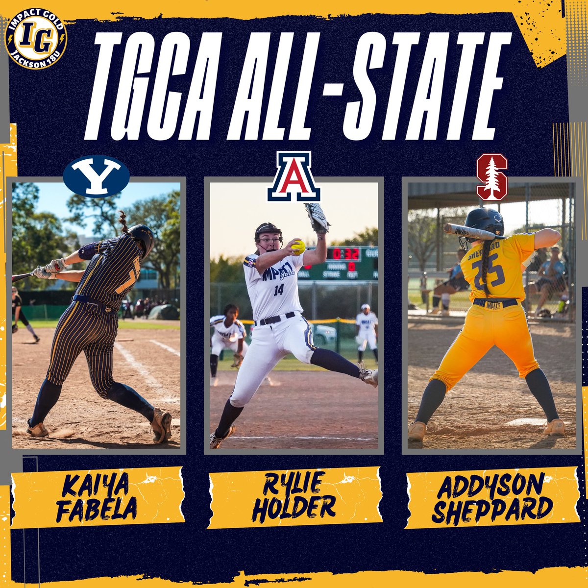 Impact Gold Jackson 18Uš„ (@ig_jackson18u) on Twitter photo Congratulations to BYU signee <a href="/fabela_kaiya/">Kaiya Fabela</a>, Arizona signee <a href="/RylieHolder14/">Rylie.Holder</a>, and Stanford signee <a href="/25Addyson/">Addyson Sheppard</a> for being named TGCA All-State!! Way to go IG!!
#betheimpact #trusttheprocess #goldblooded #igjackson18u Congratulations to BYU signee <a href="/fabela_kaiya/">Kaiya Fabela</a>, Arizona signee <a href="/RylieHolder14/">Rylie.Holder</a>, and Stanford signee <a href="/25Addyson/">Addyson Sheppard</a> for being named TGCA All-State!! Way to go IG!!
#betheimpact #trusttheprocess #goldblooded #igjackson18u
