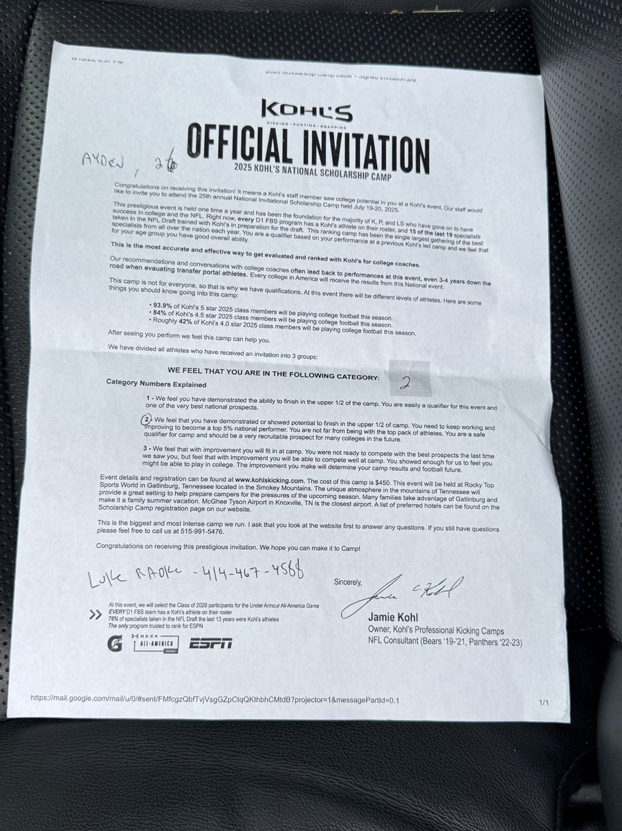 Ayden Marsh (@aydenmarsh27_) on Twitter photo Had a great day at Kohls Kicking Camp | Official Kohl's National Scholarship Camp Invite
<a href="/linganorefb/">Linganore Football</a> <a href="/Coach_Clancy/">Coach Clancy</a> <a href="/Coach_Dixon_LHS/">Jordan Dixon</a> <a href="/Coach_Radke/">Luke Radke</a> Had a great day at Kohls Kicking Camp | Official Kohl's National Scholarship Camp Invite
<a href="/linganorefb/">Linganore Football</a> <a href="/Coach_Clancy/">Coach Clancy</a> <a href="/Coach_Dixon_LHS/">Jordan Dixon</a> <a href="/Coach_Radke/">Luke Radke</a>