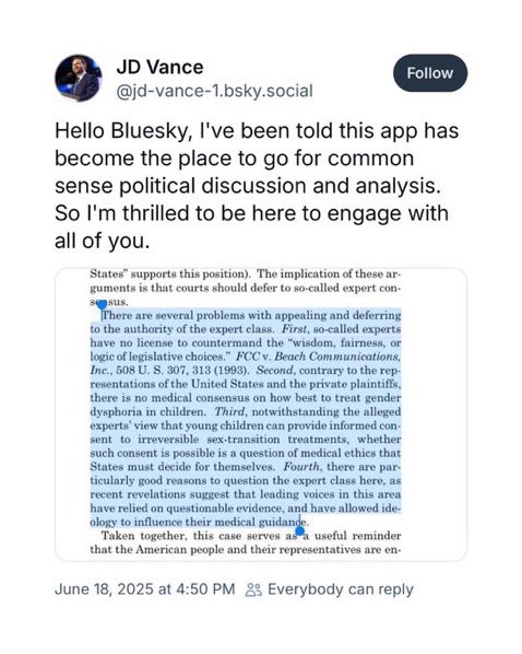 🚨 Blue Sky just banned the sitting Vice President of the United States within 8 minutes of being on the app 😳 <a href="/bluesky/">bluesky</a> <a href="/VP/">Vice President JD Vance</a>