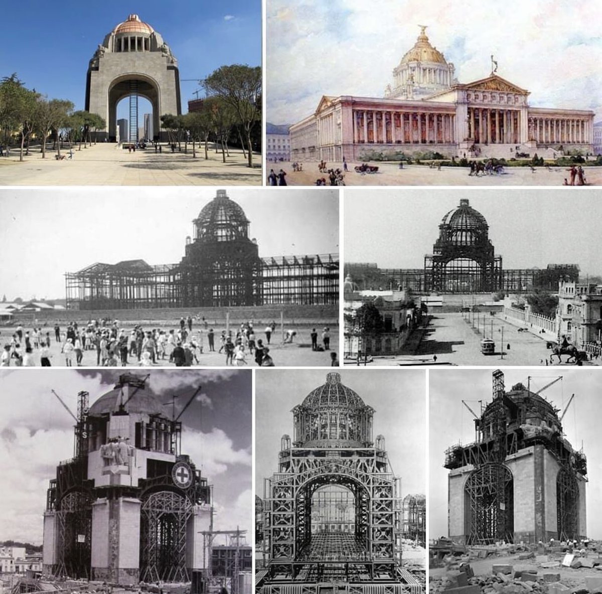 La historia fallida del Gran  Palacio Legislativo y como consecuencia su adaptación al Monumento de la Revolución en la Colonia Tabacalera. La primera piedra se colocó el 23 de septiembre de 1910 por el presidente Díaz y el Monumento a la Revolución se inauguró hasta 1938. Es de