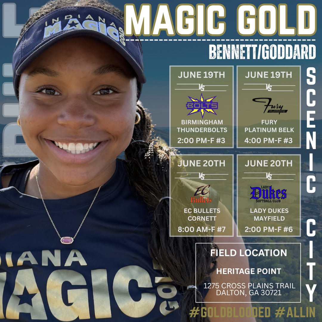 Madison A. Wainwright c/o 2027 (@madi_wainwright) on Twitter photo WE <a href="/IMG08BenGod/">Indiana Magic Gold National Bennett/Goddard 16U</a> are back on the field tomorrow <a href="/ConnectSports_/">Connect Sports</a> Top25/Scenic City competing against some awesome π₯ Teams! Coaches come check us out! I β€οΈ π₯ #GettingBetterStrongerDaily #GoldBlooded
#ILoveMyCoachesandTEAMmates
<a href="/ExtraInningSB/">EXTRA INNING SOFTBALL</a> <a href="/IHartFastpitch/">Iβ€οΈFastpitch</a> <a href="/SoftbalAmerica/">Softball America</a> WE <a href="/IMG08BenGod/">Indiana Magic Gold National Bennett/Goddard 16U</a> are back on the field tomorrow <a href="/ConnectSports_/">Connect Sports</a> Top25/Scenic City competing against some awesome π₯ Teams! Coaches come check us out! I β€οΈ π₯ #GettingBetterStrongerDaily #GoldBlooded
#ILoveMyCoachesandTEAMmates
<a href="/ExtraInningSB/">EXTRA INNING SOFTBALL</a> <a href="/IHartFastpitch/">Iβ€οΈFastpitch</a> <a href="/SoftbalAmerica/">Softball America</a>