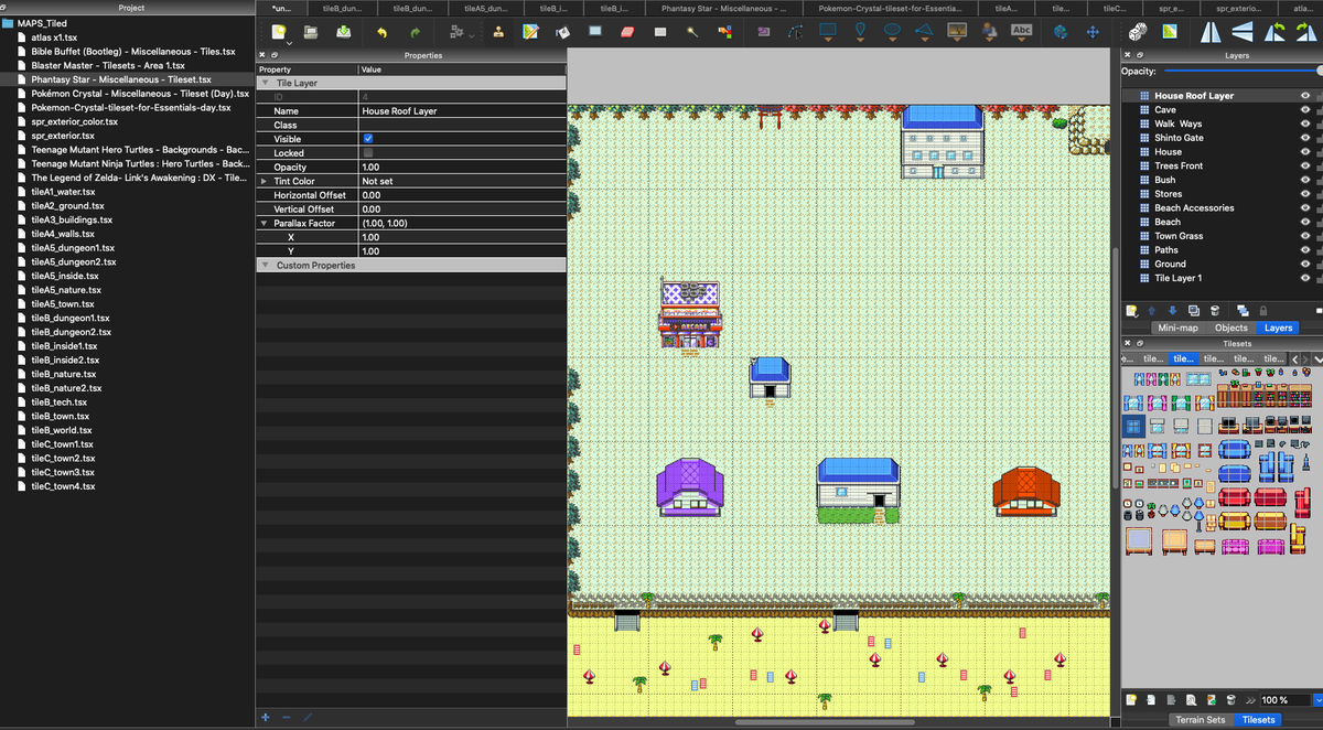 DportStudios's tweet photo. Just in case ya'll out here thinking there's no game in works. building out maps to connect to other maps, how fast and how complicated I can create them. Used some @yanonoe Tiles. (Paid for em!) #JAMECHA #PixelART #gamedevelopment #GDevelop #Tiled https://t.co/6o7lef76No