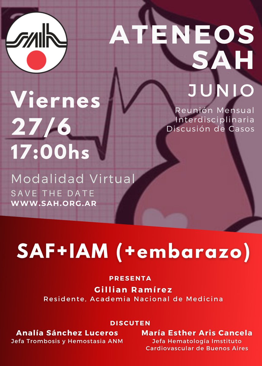 📅 ¡Ateneos de la SAH en junio!
Un espacio para debatir casos con temas de alto valor clínico y académico.
🗓️ Viernes 27/06 a las 17:00 hs
💻 Modalidad: virtual
Te esperamos para una nueva edición 
#AteneosSAH #Hematología #CienciaArgentina