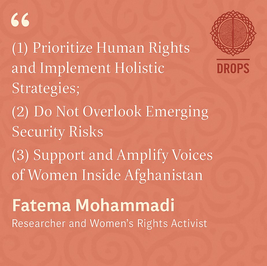 "The Impact of The Security Situation on Women in Afghanistan Since the Taliban's Return"  

In Vol. 8 of DROPS' Women and Public Policy Journal, researcher and women's rights activist, Fatema Mohammadi, looks at Afghanistan's security situation mapping its multi-dimensional