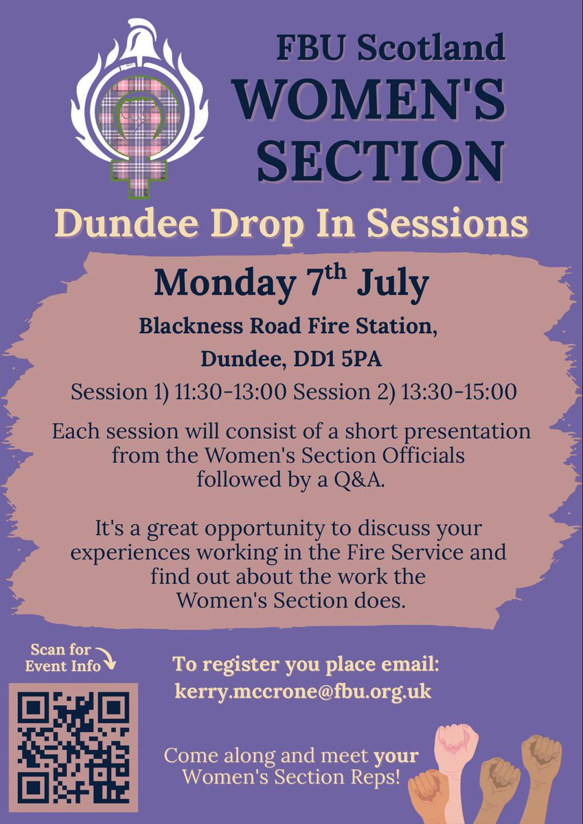 FBU Scotland Women's section are holding informal drop in sessions across Scotland,  providing an opportunity for women FBU members to meet with their local reps to discuss current campaigns, including the ‘Fight for 52’ and any other areas members would like to discuss or