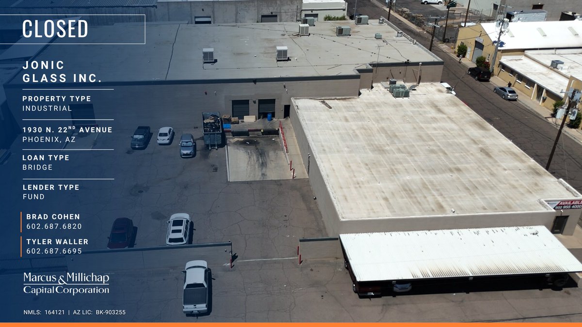 CLOSED ANNOUNCEMENT: Jonic Glass Inc. | Phoenix, AZ | Financed | Brad Cohen &amp; Tyler Waller 

#marcusmillichap #mmcc #capitalcorp #financed