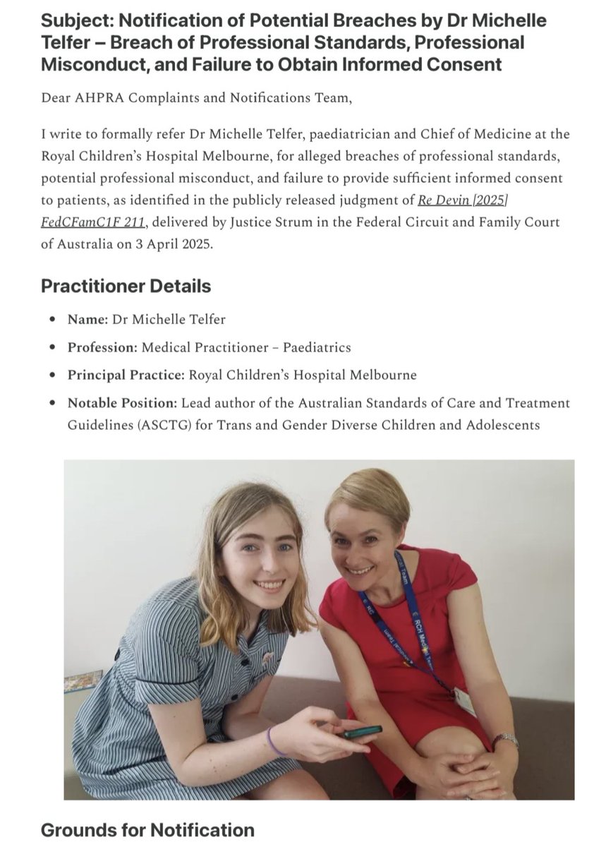 At least one complaint has now been lodged with <a href="/Ahpra/">Ahpra</a> regarding Michelle Telfer, <a href="/RCHMelbourne/">The Royal Children's Hospital, Melbourne</a> Chief of Medicine.

<a href="/theage/">The Age</a> <a href="/abcnews/">ABC News</a> still looking the other way. 👀