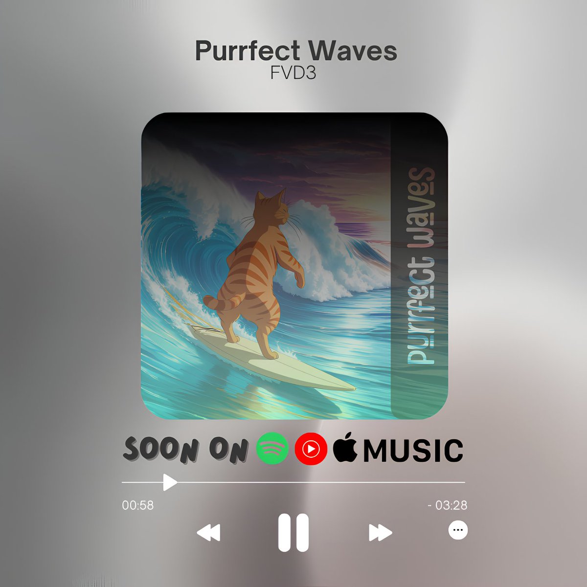 fvd3music's tweet photo. Big news! 🎶 My new EP, "Purrfect Waves," drops July 1st, 2025! Get ready for fuzzy, surfy, lo-fi dreams to transport you 🏄‍♀️🌊. Link in bio on release day!

#spotify #newepisode #surfrock #lofibeats #lofivibes #summervibes☀️ #waves #applemusic #youtubemusic https://t.co/6pkLXfmmCs