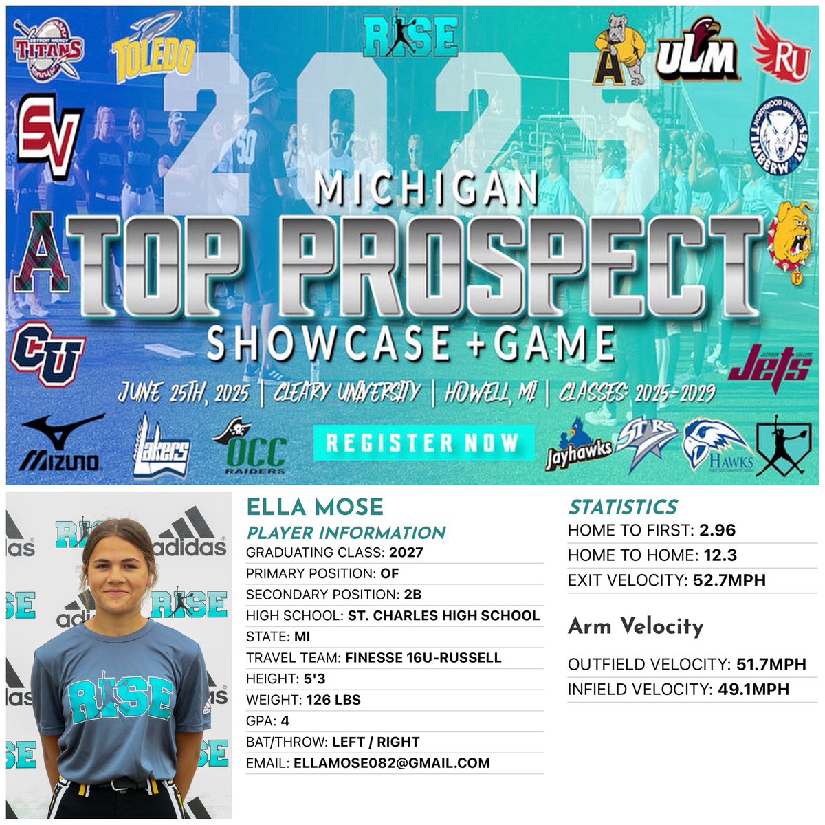 2027 Ella Mose (St. Charles HS &amp; Finesse 16U) has been added to the roster!
-
#whosnext? #Mizuno  #getnoticed
-
ONE WEEK AWAY, Register NOW➡️ form.jotform.com/91816225029153