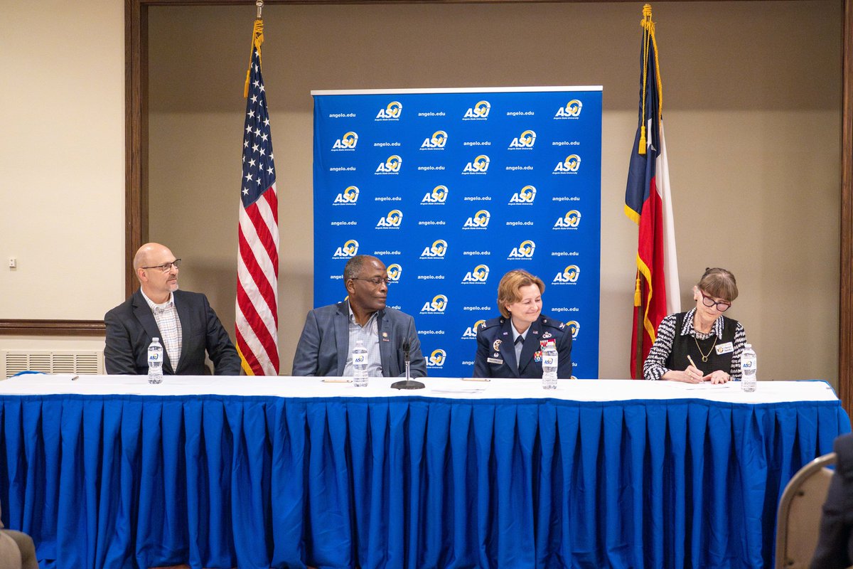 AngeloStatePres's tweet image. Proud to stand alongside Goodfellow AFB, Howard College, and SAISD as we renew and expand our shared commitment to education, innovation, and service. These agreements strengthen transfer pathways, support faculty development, and enhance student learning across our community.