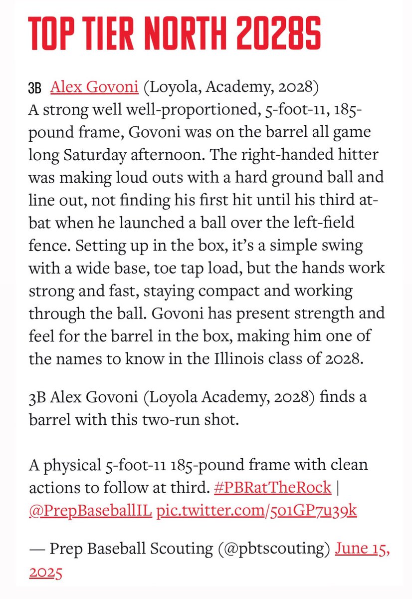Thank you for the recognition <a href="/pbtscouting/">Prep Baseball Scouting</a> | <a href="/PrepBaseballIL/">Prep Baseball Illinois</a> <a href="/Ramblrbaseball/">Rambler Baseball</a> <a href="/TopTierNorth/">Top Tier North</a> <a href="/j_mundo2/">Jim Mundo</a> <a href="/JRudd_Scout/">Josh Rudd</a> <a href="/jakerobbins49/">JAKE ROBBINS 🇺🇸</a> <a href="/gabe_alfaro23/">Gabe Alfaro</a> <a href="/FlatgroundApp/">FLATGROUND Pitching</a> <a href="/FlatgroundBats/">FLATGROUND Hitting</a>