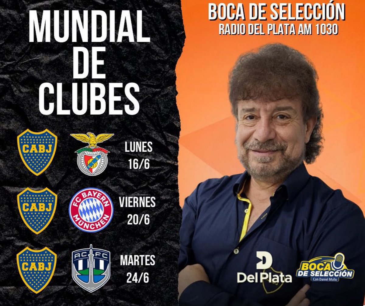 Boca Jrs. Agrup Diego A Maradona La Matanza (@bocapba) on Twitter photo 🟡🔵 Tiene @bocadeseleccion y @radiodelplata los DERECHOS INTERNACIONES para relatar los partidos de #Boca por el Mundial de Clubes.
Este viernes Boca-Bayern con los relatos de <a href="/Danielmollo/">Daniel Mollo</a> 🟡🔵 Tiene @bocadeseleccion y @radiodelplata los DERECHOS INTERNACIONES para relatar los partidos de #Boca por el Mundial de Clubes.
Este viernes Boca-Bayern con los relatos de <a href="/Danielmollo/">Daniel Mollo</a>