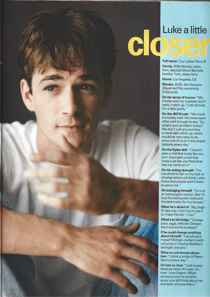 Luke Perry in YM magazine, March 1994