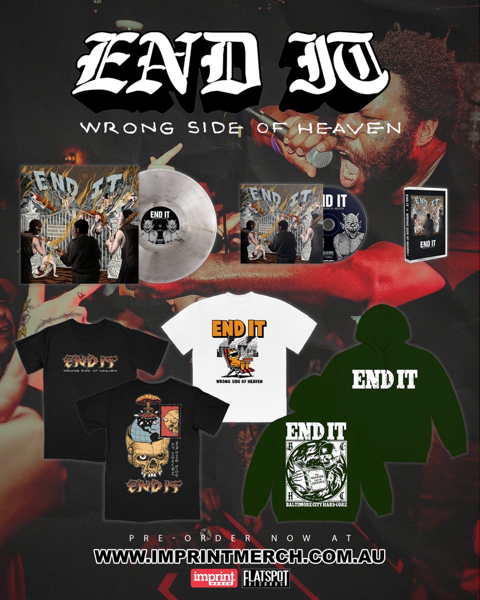 imprintmerch's tweet image. New @enditbchc LP out August 29 on @flatspotrecords. Pre-orders up now in the Flatspot Australian webstore for vinyl, CD, tape and merch.
imprintmerch.com.au/collections/fl…