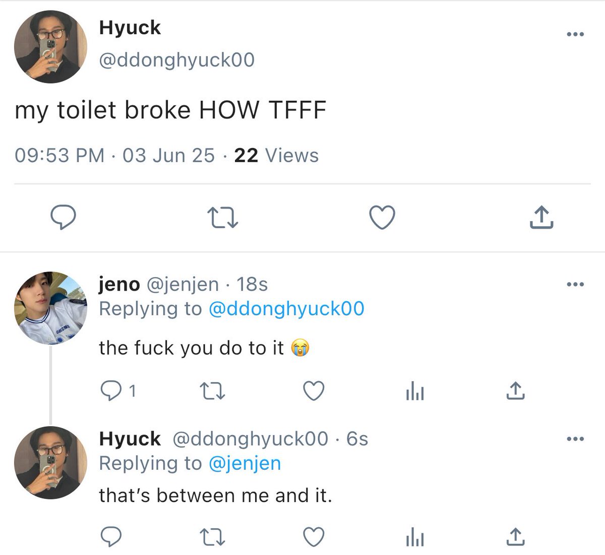 ISTJUP's tweet photo. mahae au

 in which haechan blows up his bathroom so bad he has no choice but to the call the cheapest plumber in his area, mark. https://t.co/IHWl9w7Feq