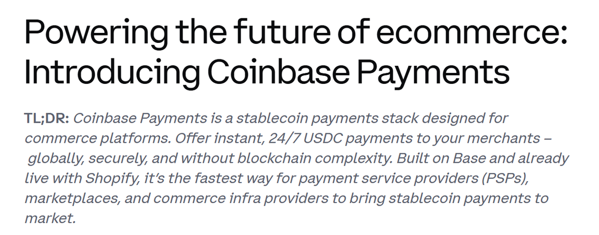 STABLECOIN ALLIANCE CHALLENGES TRADITIONAL PAYMENT NETWORKS

Coinbase Payments represents the first practical application of a stablecoin-based system to replace legacy payment rails. 

This development poses a direct threat to established financial companies like Visa and