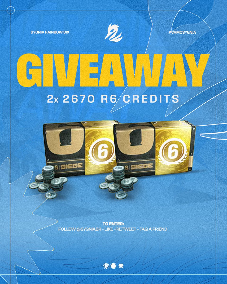 Para comemorar nossa primeira vitória na Fase 2, estamos sorteando 2670 créditos R6 para dois vencedores sortudos!

Regras para participar:

Siga <a href="/SygniaBR/">Sygnia</a>
Curta o post
Marque seu amigo que tem a pior mira do squad
Os vencedores serão escolhidos no dia 25 de junho!