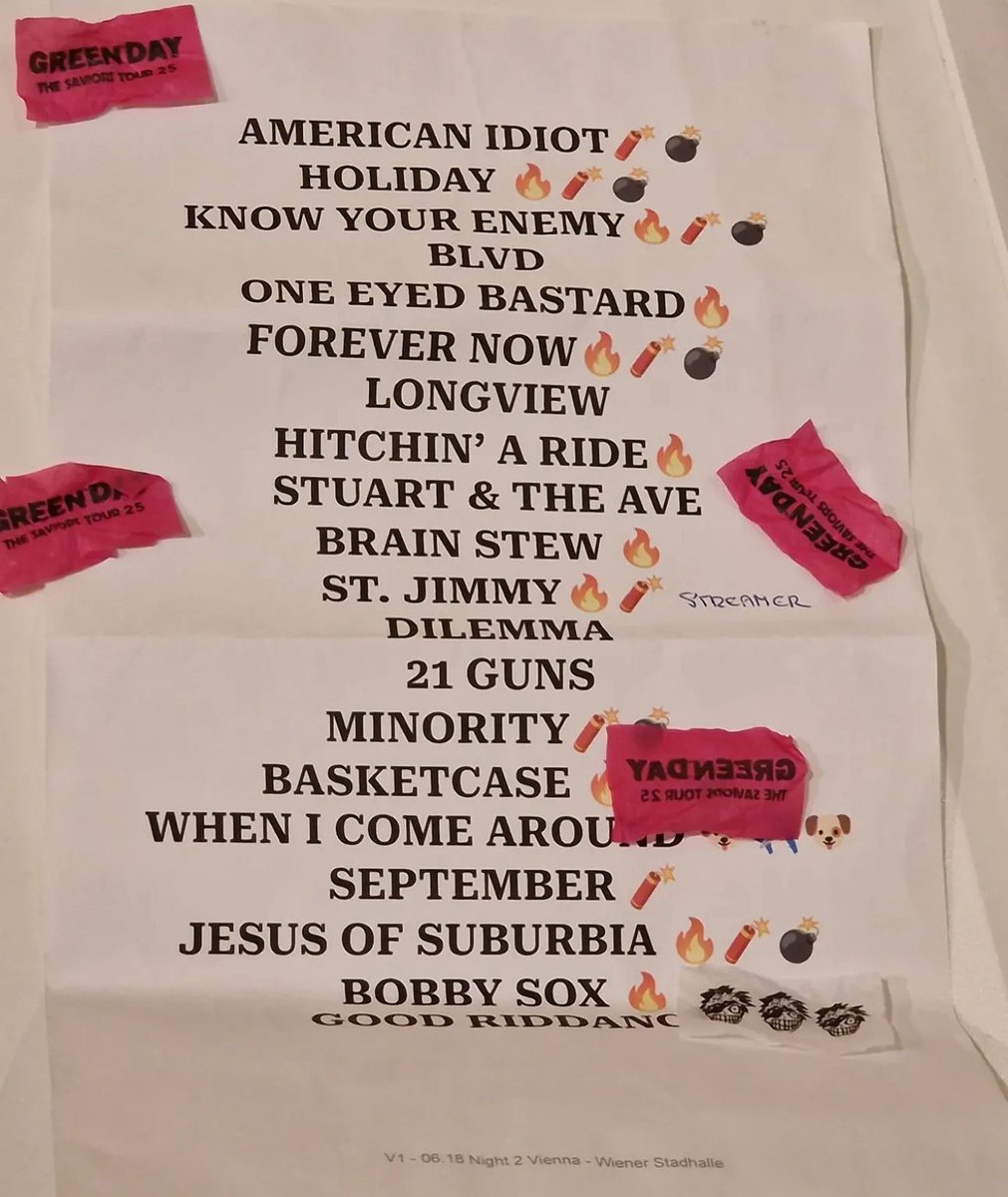 Vienna night 2 setlist, they also played a bit of Redundant and Stay the Night 
.
📷 @/solazybones #greenday