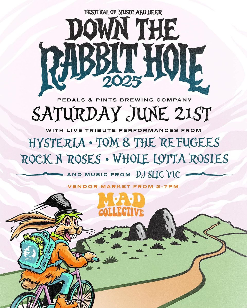 PintsPedals's tweet photo. Get ready to go Down the Rabbit Hole with us at Pedals and Pints Brewing Co. in TO for an epic festival of music and beer on Saturday June 21st!  🍻🎉
No cover, 4 bands, and tasty food and beer! Check it out ⬇️ https://t.co/FibUKVFm68