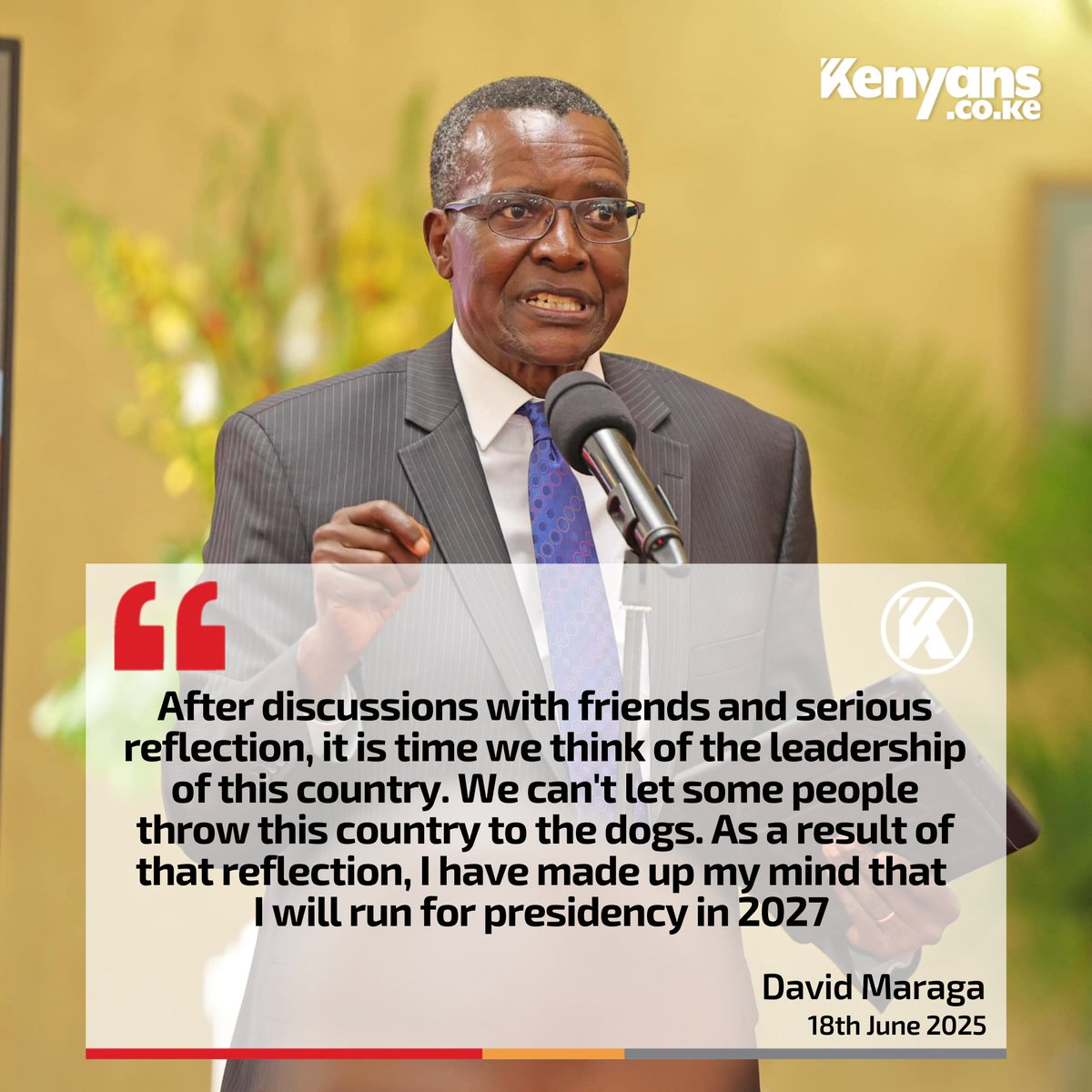 I will run for presidency in 2027 - David Maraga