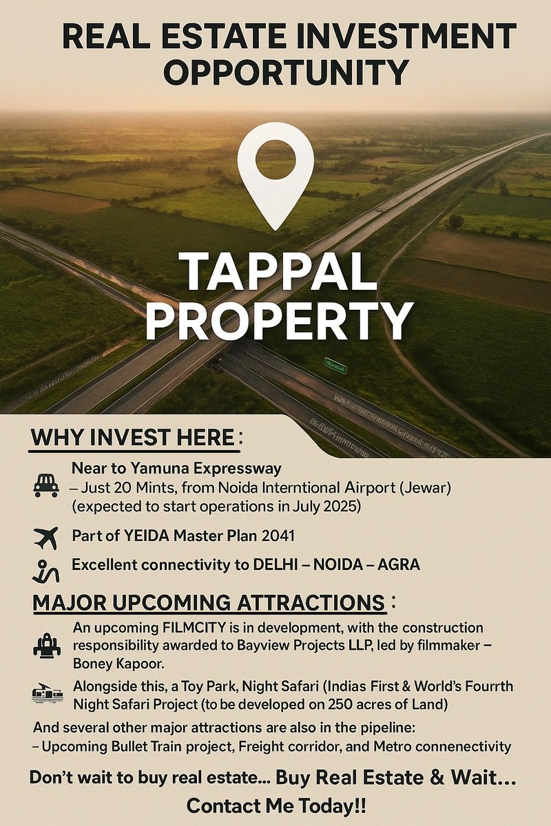 🔑 Looking for safe, high-return investment? Real estate near Jewar Airport is your answer. Connect with me today! 

#SmartInvestor #RealEstate #investment #InvestSmart