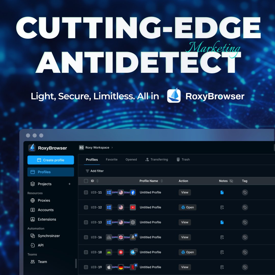 RoxyBrowser's tweet image. 💫 Meet RoxyBrowser — Stay untracked, automate your workflow, and manage multiple accounts all in one place.

Follow the link in bio and explore more 
#RoxyBrowser #antidetectbrowser #PrivacyTech #OnlineBusiness