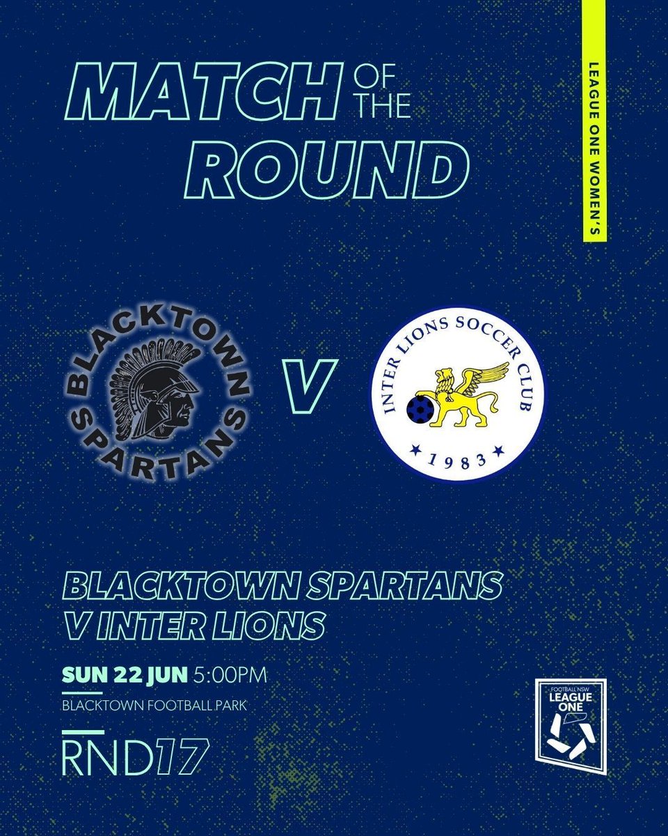 WOMEN'S MATCH OF THE ROUND

Blacktown Spartans welcome Inter Lions to Blacktown Football Park in this week's Match of the Round!

Catch the action on the Football NSW YouTube channel from 5pm on Sunday.

#FNSWLeagues
