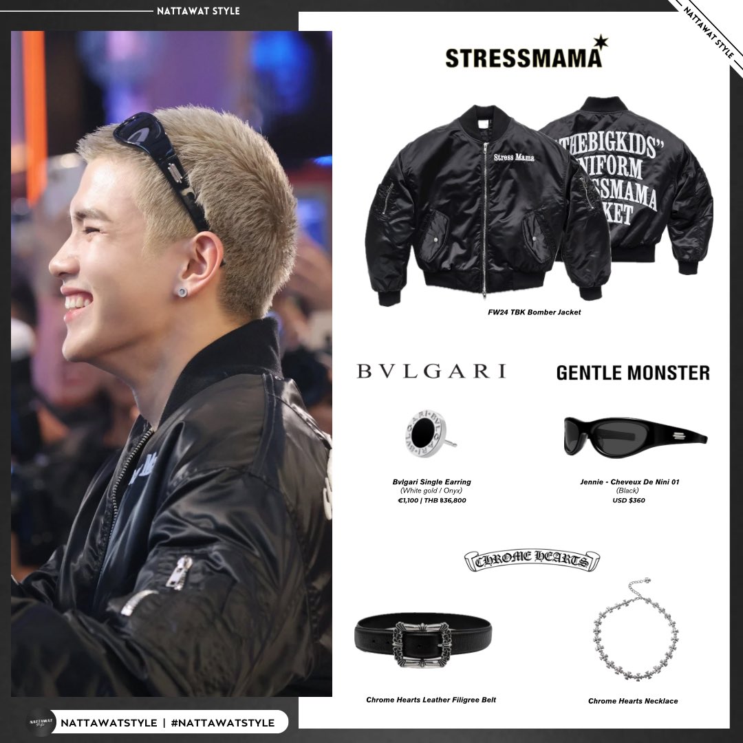 NattawatStyle's tweet photo. ˗ 𝗡𝗔𝗧𝗧𝗔𝗪𝗔𝗧’𝘀 𝗦𝘁𝘆𝗹𝗲 | #NattawatStyle
Jacket - #StressMama
Earring - #Bvlgari
Sunglasses - #Gentlemonster
Belt & Necklace - #ChromeHearts
#ElioTHxFourth
#ElioTH #เอลิโอ
────────
˗ @tawattannn ˗
#Fourthnattawat #โฟร์ทณัฐวรรธน์ https://t.co/Ab8ZmXsR6q