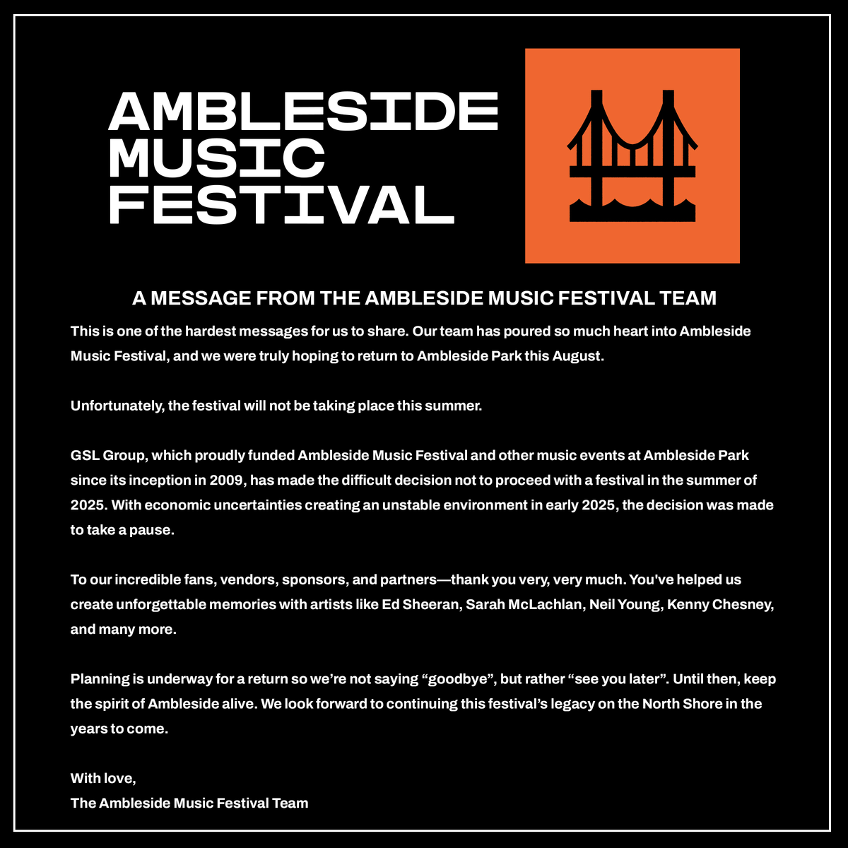 A Message from the Ambleside Music Festival Team: