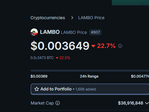 buying the dip here for $LAMBO.  👀

anything under $40M market cap is cheap.

who's buying it with me?