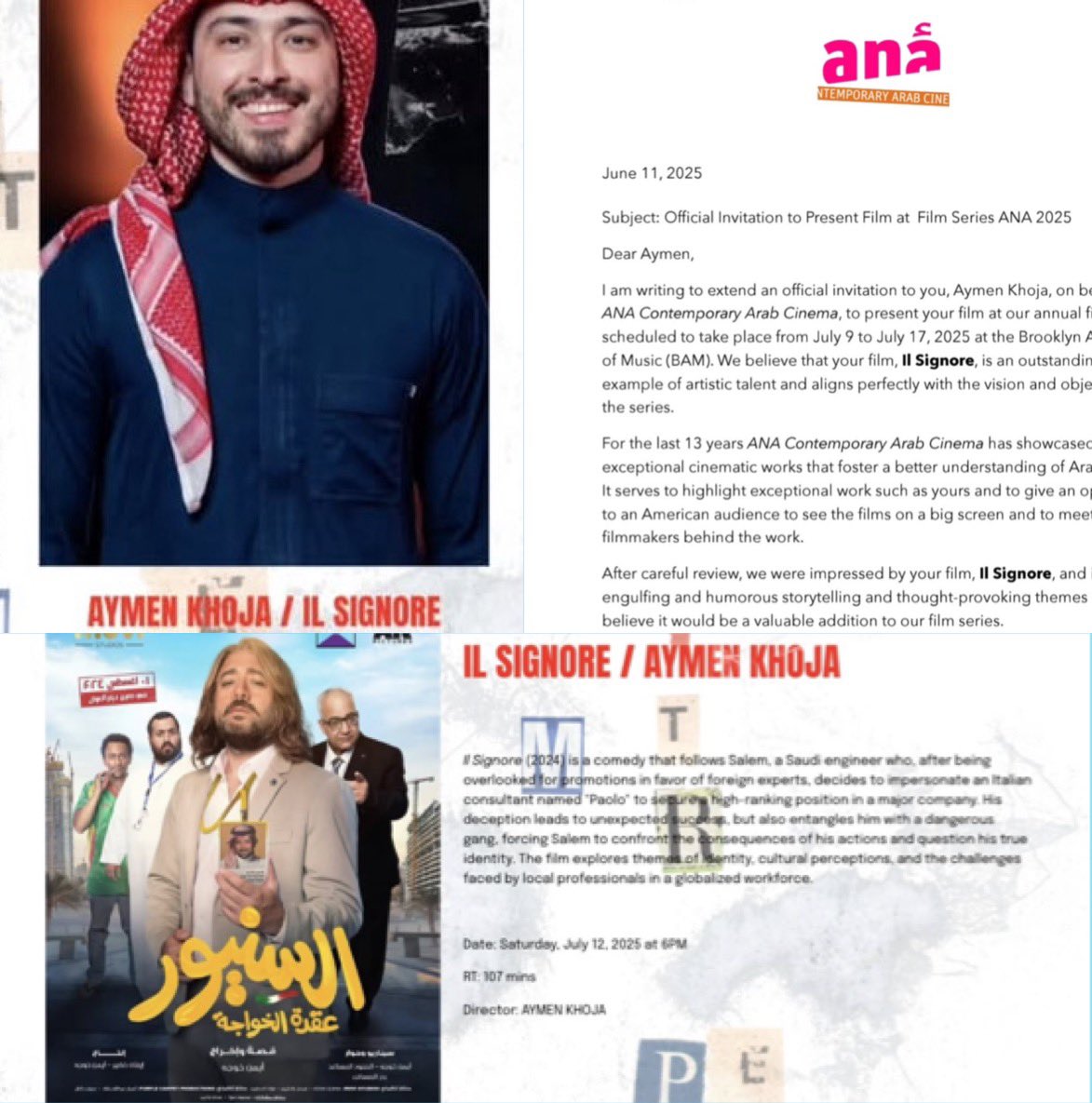 🛑
تلقي المخرج #أيمن_خوجة دعوةً رسمية لعرض فيلمه #السنيور في مهرجان بروكلين السينمائي في نيويورك ، تأتي هذة الدعوة في إطار تسليط الضوء على السينما العربية المعاصرة وتعزز فهمًا أفضل للثقافة العربية وإتاحة الفرصة للجمهور الأمريكي لمشاهدة هذه الأفلام.