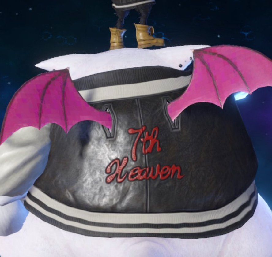 RadiantAntiHero's tweet photo. Caith having the “7th heaven” logo on his jacket is adorable, I love how supportive he is of his wife Tifa and her bar 🥰

#Caifa https://t.co/jHPbYCXKdF
