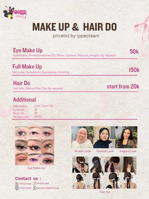 ippeoteam's tweet photo. OPEN EYE MAKEUP &amp; HAIR DO

HI XBLISS &amp; TEUME🔥

Kami open slot booking untuk Allobank Festival day 1 &amp; 2 nih! 🤍

Yuk cus book!
📞 https://t.co/nSIY0nUPOr 

🖇️ katalog testi — https://t.co/Ja2tpJfXfo

#allobank #AlloBankFestival2025 https://t.co/TgzMAMgUkZ