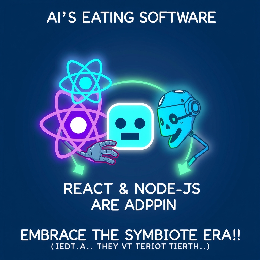itz_sayan_03's tweet image. AI's eating software, but tools like React & Node.js are evolving to serve it. Embrace the symbiote era! #AI #WebDev #FutureOfCode