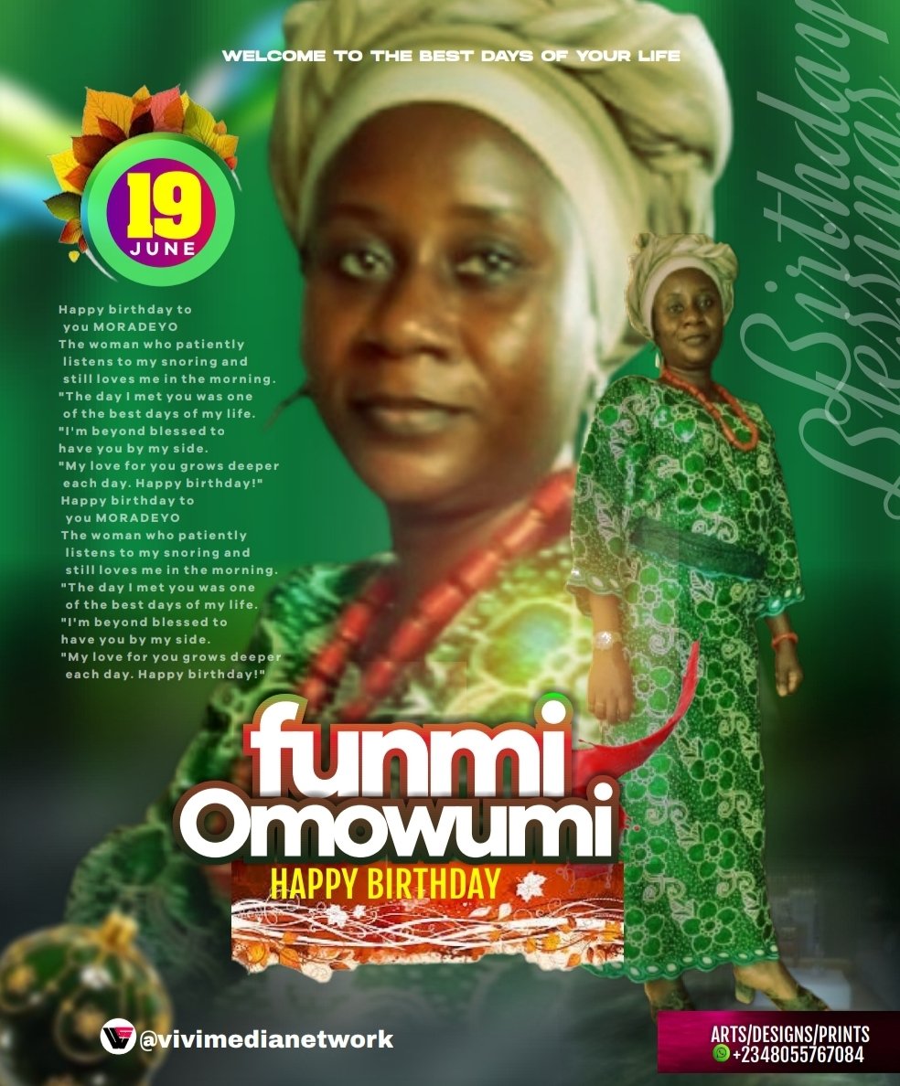 vivimedianet's tweet photo. The birthday graphics for the queen of the house . The tranquil wife material, unlimited yards.
Designed by @vivimedianetwork : +2348055767084
DM or WhatsApp for your design and printing jobs.
#graphicdesign
#graphicdesigner #birthday #birthdaygraphics https://t.co/1T8XH172T2