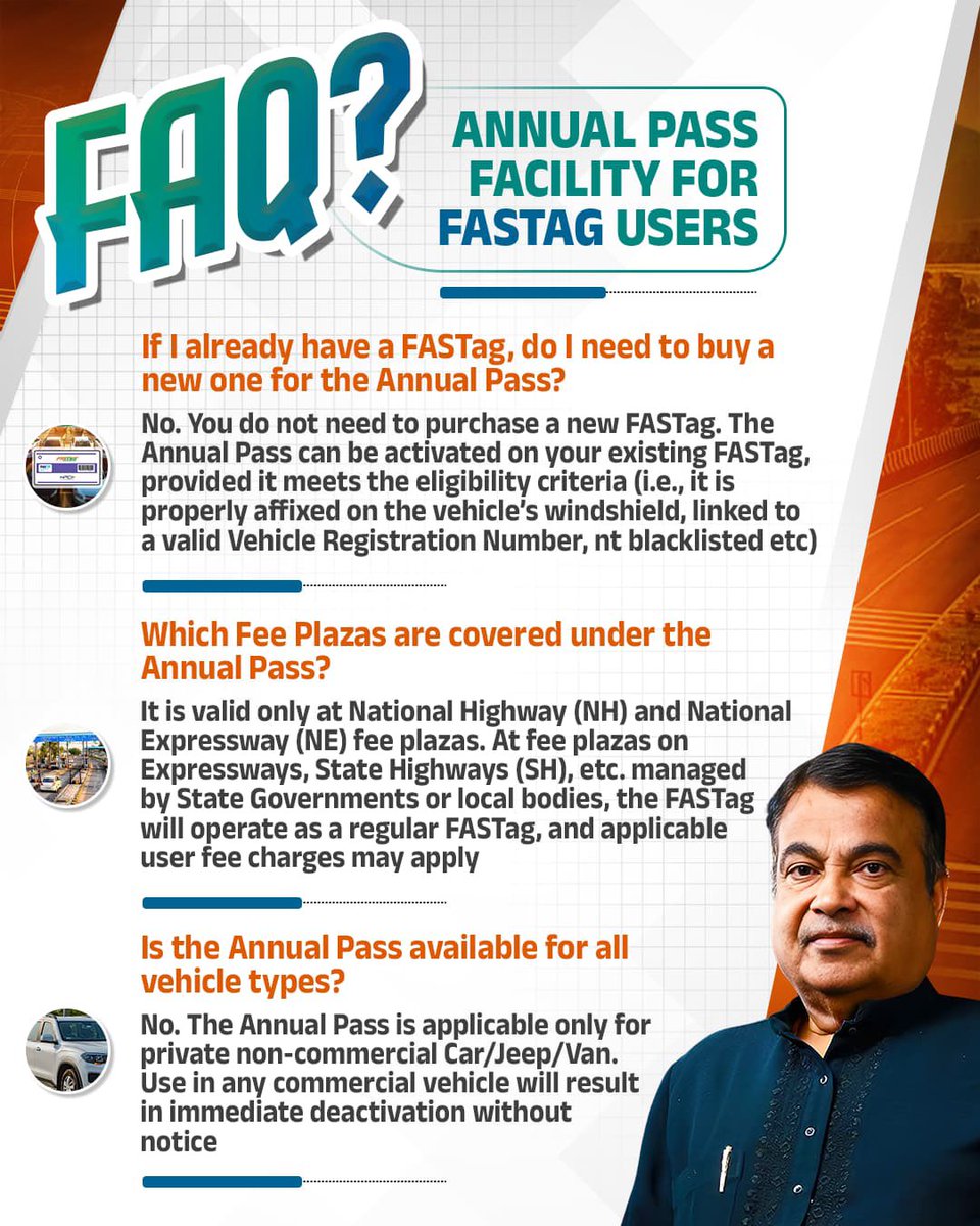 🛣️ FASTag Annual Pass Scheme - FAQS

#FASTagBasedAnnualPass #FAQS #PragatiKaHighway #FASTagUpdate #FASTag