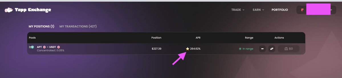 Lola_Jiang's tweet photo. APT-USDT concentrated pool on @TappExchange    showing 264% APR right now 

🤯Not financial advice — just watching 👀

#Aptos #DeFi #Yield #TappExchange #APR #dex https://t.co/XQM04XTxpH