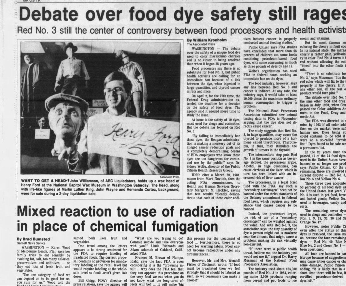 fooddyedanger's tweet image. Red 3 debate?
This clipping is from 1985. 
#red3 #fooddye #dyefree #rfkjr #maha
