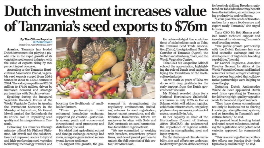 Dutch investment increases value of Tanzania's seed esports to $76m