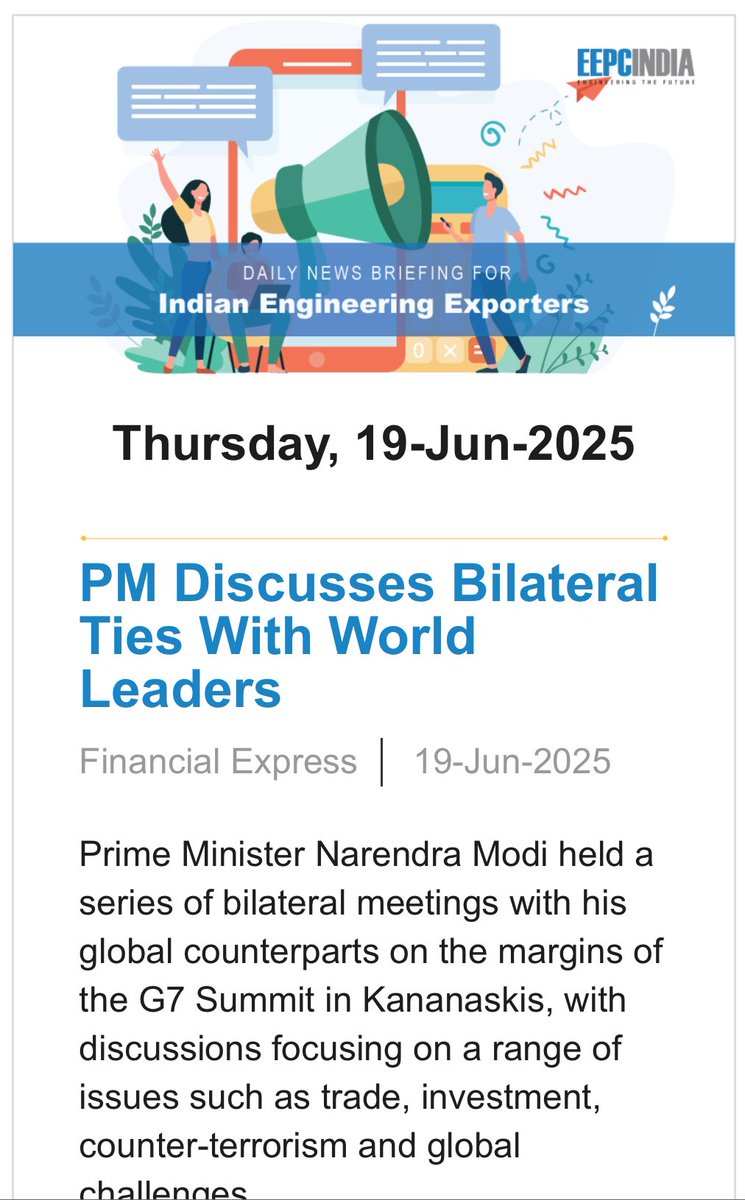 EEPC India (@eepcindia) on Twitter photo Click news.eepcindia.com/news/view_news…
to read the
<a href="/eepcindia/">EEPC India</a> Daily Newsletter
<a href="/DoC_GoI/">Dept of Commerce, GoI</a> <a href="/CommercePib/">PIB_Commerce</a> <a href="/IndianDiplomacy/">Indian Diplomacy</a> <a href="/steel_indian/">Indian Steel Association</a> <a href="/ICEMA_Off/">ICEMA</a> <a href="/Copper_India/">CopperIndia</a> <a href="/IMTMAssn/">IMTMA</a> <a href="/Aluminium1981/">Aluminium Association of India</a> <a href="/FieoHq/">FIEO</a> <a href="/Brands_India/">IBEF</a> <a href="/siamindia/">SIAM India</a> <a href="/FADA_Web/">FADA India</a> <a href="/TMA_India/">TMA</a> <a href="/AIACRA_India/">AIACRA</a> <a href="/iamsmeofindia/">IamSMEofIndia</a> Click news.eepcindia.com/news/view_news…
to read the
<a href="/eepcindia/">EEPC India</a> Daily Newsletter
<a href="/DoC_GoI/">Dept of Commerce, GoI</a> <a href="/CommercePib/">PIB_Commerce</a> <a href="/IndianDiplomacy/">Indian Diplomacy</a> <a href="/steel_indian/">Indian Steel Association</a> <a href="/ICEMA_Off/">ICEMA</a> <a href="/Copper_India/">CopperIndia</a> <a href="/IMTMAssn/">IMTMA</a> <a href="/Aluminium1981/">Aluminium Association of India</a> <a href="/FieoHq/">FIEO</a> <a href="/Brands_India/">IBEF</a> <a href="/siamindia/">SIAM India</a> <a href="/FADA_Web/">FADA India</a> <a href="/TMA_India/">TMA</a> <a href="/AIACRA_India/">AIACRA</a> <a href="/iamsmeofindia/">IamSMEofIndia</a>