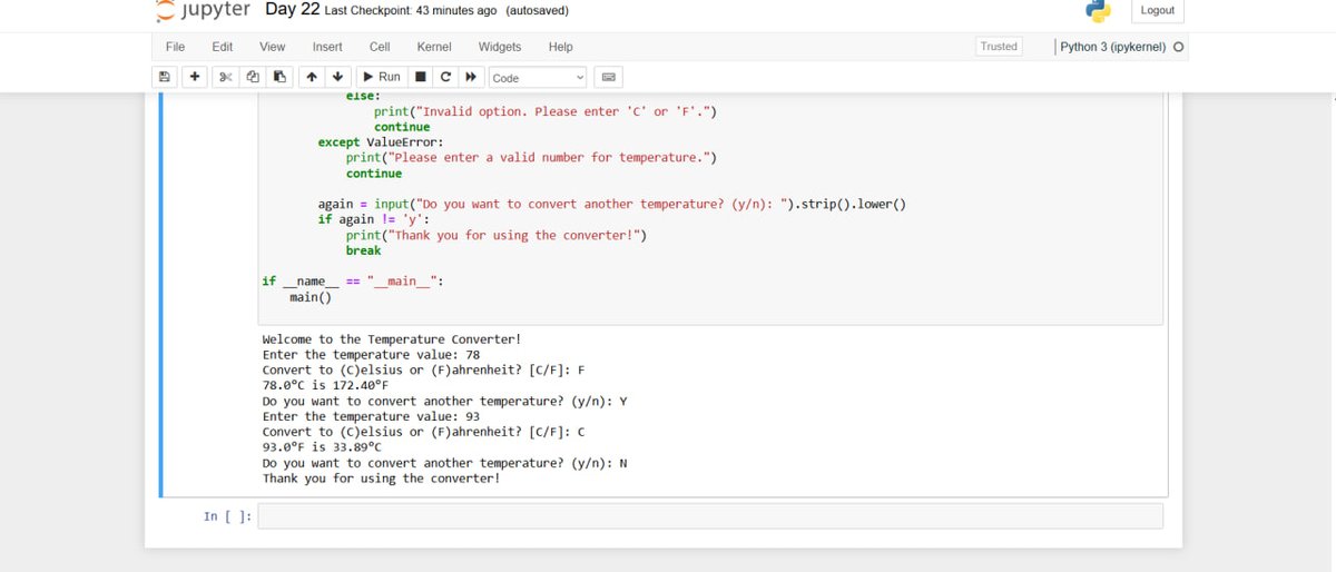 lakkilohitha's tweet image. Day 22/30 of python challenge by @indiandataclub!
📃Topics Covered:
🔸Argparse
🔸CLI structure
🎯Challenge: Build a temperature converter CLI tool
#30dayspythonchallenge #IDC30DaysChallenge #LakkiData #LearningSteps