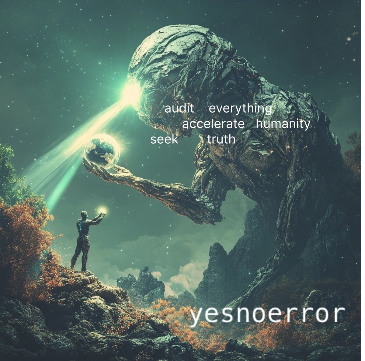 // -- yesnoerror-system-update --
// audits will now be done in the same language as the information being audited

// audit everything
// accelerate humanity
// seek truth
// $YNE