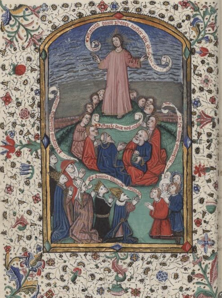 «Non sprecate parole.
Il Padre vostro sa di quali cose avete bisogno prima ancora che gliele chiediate.
Voi dunque pregate così: Padre nostro…»
Mt 6, 7-9

Pater noster o discorso della montagna, Biblioteca Apostolica Vaticana, ms. lat. 1310
