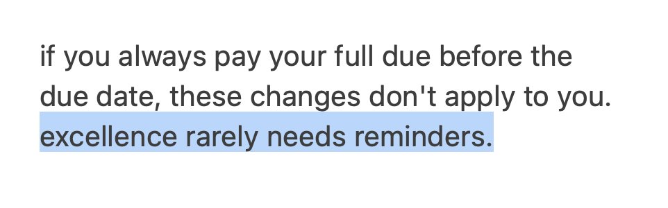 nishthagehija26's tweet photo. Cred sends an email of changes in "minimum amount due" of a CC. And then adds a line for people always paying in full: 

"excellence rarely needs reminders."

This, ladies and gentlemen, is how you make something boring look cool. https://t.co/5r3FjlqSg5