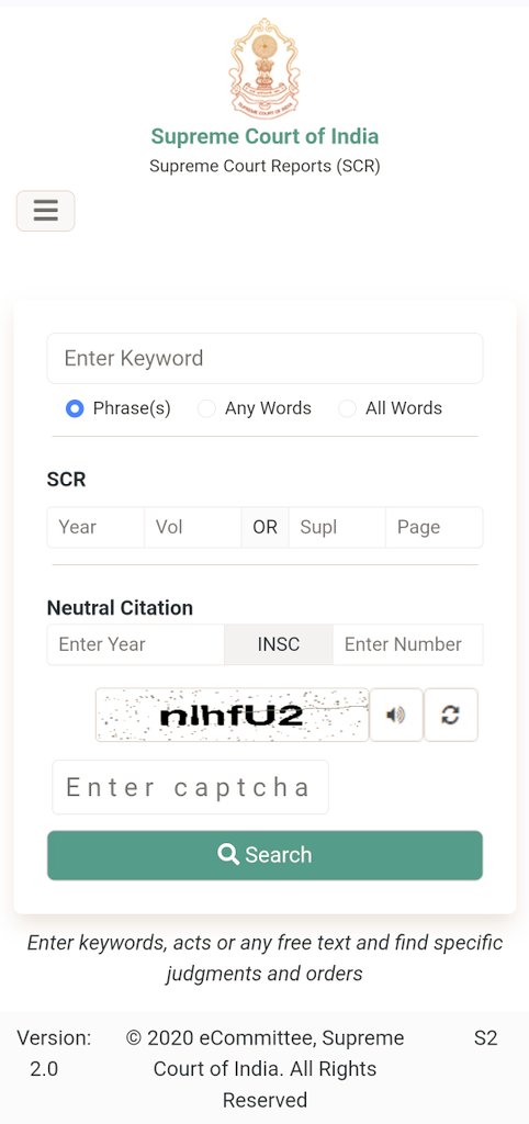 CiteCase's tweet photo. #SupremeCourt brings back captcha and old web interface to its digiSCR. The earlier web interface was quite better. We hope that there's no further roll back on this project. It was one of the best decisions taken during former CJI tenure. https://t.co/2lmioDwYeA