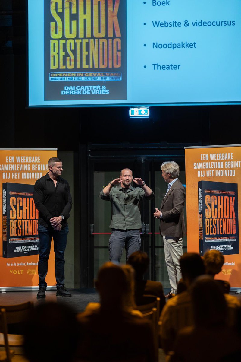 CeesWijburg's tweet photo. Deze week de presentatie van het boek Schokbestendig van Dai Carter en Derek de Vries mogen leiden. Inspirerende sprekers; Marco Zannoni NCTV, bgn Paul Hoefsloot Nederlands Veteranen Instituut en bgn Frank Grandia Luchtmobiele brigade. https://t.co/0ZwfjQau92