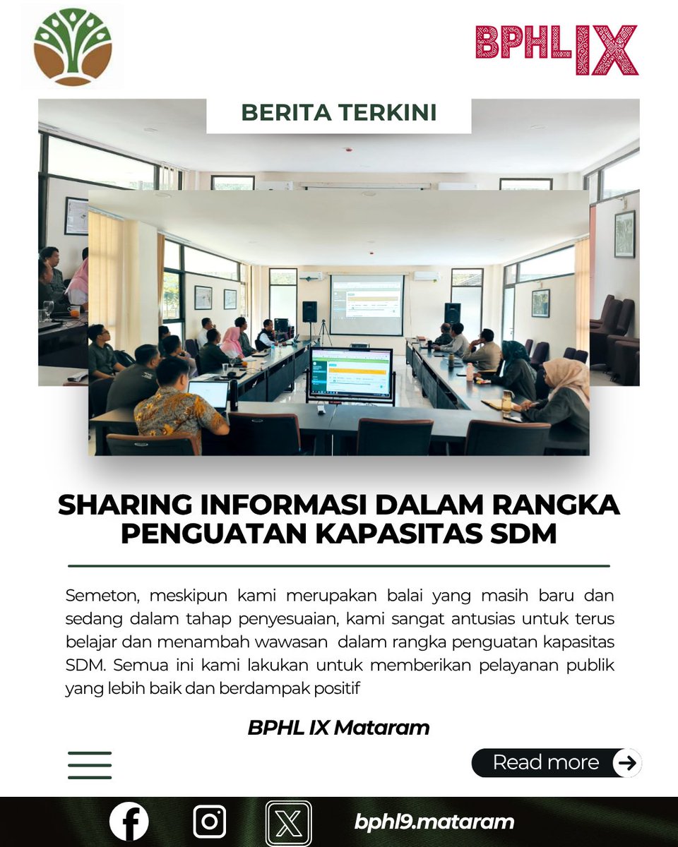 bpsilhkmataram's tweet photo. Semeton,
BPHL Wilayah IX Mataram bersama KPH Rinjani Barat melaksanakan sharing sistem informasi lingkup PHL, kegiatan ini untuk meningkatkan kapasitas SDM dalam melaksanakan pelayanan publik.
.
Yuk sama-sama berkontribusi untuk kelestarian hutan
#kementriankehutanan
#ditjenphl https://t.co/mVvp0Jllfn