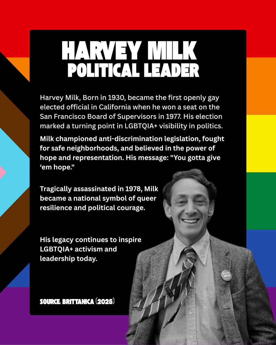 “Hope will never be silent”

Harvey Milk was one of the first openly gay elected officials in the U.S., paving the way for generations of LGBTQ+ leaders. 🏳️‍🌈 💼

#HarveyMilk #LGBTQHistory #Pride #EqualityForAll