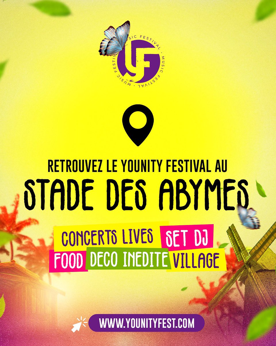 C’EST OFFICIEL 💜 ! Le Younity Festival pose ses valises au STADE DES ABYMES 😍. 

Oui, oui ! Prépare-toi à vivre une expérience unique avec nous le 26 &amp; 27 juillet prochain 🔥.

Musique, vibes et émotions t’attendent. Alors, récupère ta prévente dès maintenant.